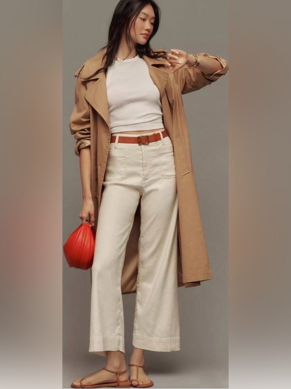 Anthropologie Cream Wide-Leg Pants